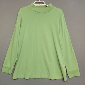 Woman Within Mock Neck Top Womens Large Green Stretches Long Sleeves Cotton